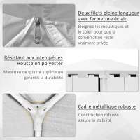 Outsunny Tonnelle de jardin 3 x 4 m, barnum de jardin, parois latérales en maille et 2 portes, pour fêtes et mariages, blanc(m-5)