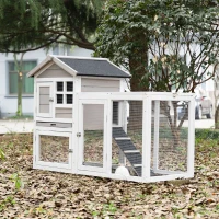 PawHut Gaiola para Coelhos estilo cottage - abrigo superior com rampa e recinto exterior - bandeja deslizante, telhado(m-6)