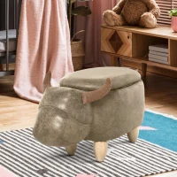 HOMCOM Tabouret Vache - Pouf Vachette - Pouf Taureau Coffre de Rangement 2 en 1 - Pieds Bois d'hévéa revêtement synthétique Aspect Daim Vieilli Marron(m-9)