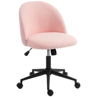 HOMCOM Draaibare bureaustoel van teddy-fleece, in hoogte verstelbaar, met wielen, comfortschuim, roze(m-15)