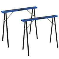 HOMCOM Set di 2 Cavalletti da Lavoro Pieghevoli con Superficie Antiscivolo in EVA per Lavori di Segatura, Blu e Nero(m-1)