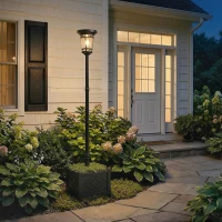 Outsunny Solar Laterne Stehleuchte mit Blumentopf 195cm Außen Gartenlaterne mit 2 Helligkeitsstufen Lichtsteuerung Schalter IP44(m-10)