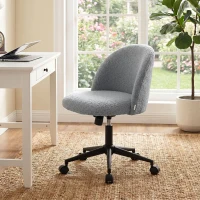 HOMCOM Cadeira de Escritório Giratória em Pelo Teddy, Altura Ajustável, Rodízios, Espuma de Alta Resiliência, Cinza(m-6)