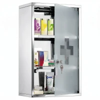 HOMCOM Armoire à pharmacie murale à 3 niveaux en acier inoxydable avec porte verrouillable en verre avec 2 clés(m-1)