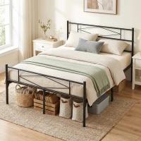 HOMCOM 4ft6 Double Bed Frame with Headboard and Footboard, Metal Platform Bed Frame with 32 cm Underbed Storage, Black(m-8)