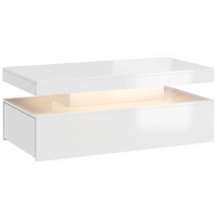 HOMCOM Table basse LED avec rangement, table de salon moderne 2 niveaux avec 2 tiroirs, blanc laqué