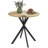 HOMCOM Ronde keukentafel, 80 cm, compact tafelblad, spaanplaat, metaal, witte eik + zwart(m-11)
