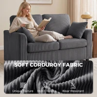 HOMCOM 2 Seater Sofa, Corduroy Small Couch with Spring Cushion, Wide and Deep Seat, Dark Grey(m-5)