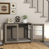 PawHut Gaiola para cão 2 em 1 mesa de apoio com almofada de pelúcia removível porta com fecho 100 x 60 x 73,5 cm cinza(m-5)