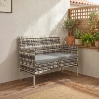 Outsunny 2-Sitzer Rattan Gartensofa PE-Rattan Outdoor-Terrassen-Sofa mit Polster, Anti-Rutsch-Matten, Stahlrahmen, Hellgrau(m-10)