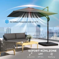 Outsunny Alu Ampelschirm  Ø244cm Sonnenschirm mit Kurbel Ständer Wasserabweisend 360° drehbar Dunkelgrau(m-5)