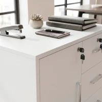 HOMCOM Caisson bureau meuble de rangement verrouillable avec 3 tiroirs et étagère réglable, roulettes, 40 x 60 x 56 cm, blanc(m-13)