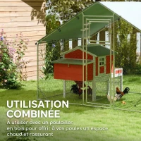 PawHut Enclos poulailler extérieur parc grillagé 6 m² avec perchoir et mangeoire acier galvanisé Ø25mm 300x200x195cm argent(m-9)