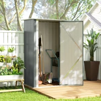 Outsunny Capanno Porta Attrezzi in Metallo con Tetto Inclinato e Porta Bloccabile, 142x86x189 cm, Grigio Chiaro(m-10)
