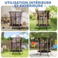 HOMCOM Trampoline pour enfant 1,22 x 1,11 x 1,9 m filet de sécurité porte zippée 6 poteaux rembourrés inclus rose noir(m-7)