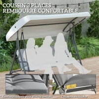 Outsunny Balancelle de Jardin 3 Places Grand Confort Toit Inclinaison réglable épais Coussins Amovibles Acier gris clair(m-5)