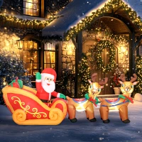 Outsunny Père Noël gonflable avec traîneau et rennes 240 cm 6 lumières LED décoration de Noël intérieure et extérieure rouge(m-7)