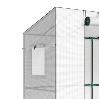 Outsunny Mini-kas, aanleunkas met roldeur en netramen, UV-bestendig, voor bloemen, zaailingen, planten, Wit(m-13)