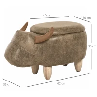 HOMCOM Tabouret Vache - Pouf Vachette - Pouf Taureau Coffre de Rangement 2 en 1 - Pieds Bois d'hévéa revêtement synthétique Aspect Daim Vieilli Marron(m-3)