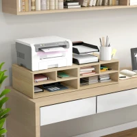 HOMCOM Organizador de mesa aspeto madeira com 3 compartimentos, suporte para impressora dim. 47L x 40l x 22,5H cm(m-6)