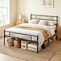HOMCOM 5ft King Bed Frame with Headboard and Footboard, Metal Platform Bed Frame with 32 cm Underbed Storage, Black(m-13)