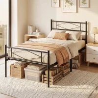 HOMCOM 3ft Single Bed Frame with Headboard and Footboard, Metal Platform Bed Frame with 32 cm Underbed Storage, Black(m-8)