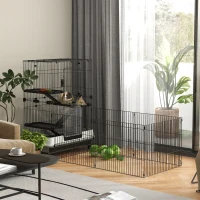 PawHut Gaiola para pequenos animais com rodízios 3 plataformas removíveis 3 rampas bandeja inferior removível metal PP preto(m-2)