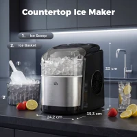 HOMCOM Machine à glaçons réservoir eau 1,7 L capacité réservoir glace 0,9 Kg pelle et panier inclus 9 glaçons/ 6-12minutes(m-3)