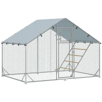 PawHut Enclos poulailler extérieur parc grillagé 6 m² avec perchoir et mangeoire acier galvanisé Ø25mm 300x200x195cm argent(m-1)