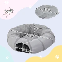 PawHut Túnel para gato interior redondo com cama e almofada, dobrável, com aberturas para bolas e visor, Ø 90 x 27 cm cinza(m-3)