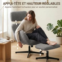 HOMCOM Poltrona Girevole con Poggiapiedi, Regolabile in Altezza con Poggiatesta Regolabile, Funzione Dondolo, Grigio(m-4)