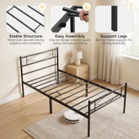 HOMCOM 3ft Single Bed Frame with Headboard and Footboard, Metal Platform Bed Frame with 32 cm Underbed Storage, Black(m-6)