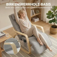 HOMCOM Schaukelstuhl mit Massage, Heizung, Kopfstütze & Fußstütze, Samtbezug, Relaxsessel, Hellgrau(m-7)