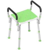 HOMCOM Taburete de Ducha de Aluminio de Altura Ajustable con Reposabrazos y Pies Antideslizantes Verde(m-1)