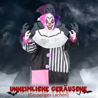 HOMCOM Griezel-Clown Halloween Decoratie, beweegbaar, Lachfunctie, Roze+Paars(m-4)