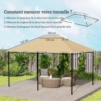 Outsunny Toile de remplacement pour pavillon tonnelle tissu polyester haute densité 180 g/m² anti-UV 3 x 4 m(m-3)