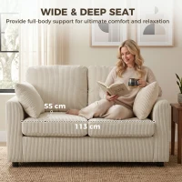 HOMCOM 2 Seater Sofa, Corduroy Small Couch with Spring Cushion, Wide and Deep Seat, Beige(m-6)