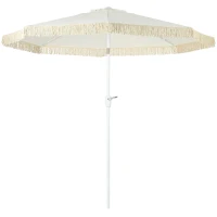 Outsunny Guarda-sol de jardim guarda-sol exterior inclinável guarda-sol com franjas com manivela 8 varetas dim. Ø 2,65 x 2,45 H m Branco(m-1)