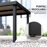 Outsunny Tavolo da Pranzo da Giardino per 8 Persone in Alluminio e Plastica, Legno Scuro e Nero(m-7)
