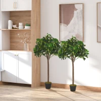 Outsunny Loureiros artificiais topiários 120 cm - Conjunto de 2 loureiros em bola artificiais - 741 folhas realistas por(m-2)