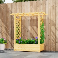 Outsunny Jardineira elevada com treliça lateral e superior, vaso com furos de drenagem, 110x44x113cm, madeira natural(m-5)