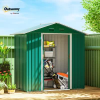 Outsunny 6.5ft x 3.5ft Garden Storage Shed, Large Metal Shed for Outdoor Storage with Double Sliding Doors and 4 Vents, Green(m-2)