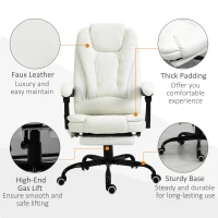 Vinsetto Scaun de birou de masaj, scaun de birou, scaun ergonomic cu înălțime reglabilă, spătar inclinabil și telecomandă cu fir, suport pentru picioare retractabil și pivotant la 360°, alb(m-8)