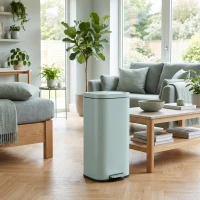 HOMCOM Pattumiera da cucina 30 L a pedale con coperchio soft-close e fermo apertura, verde(m-4)