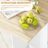 HOMCOM Mesa de Cocina Plegable con Ruedas Alas Abatibles Cajón y Estantes para 2-4 Personas 120x72x75 cm Roble y Blanco(m-7)