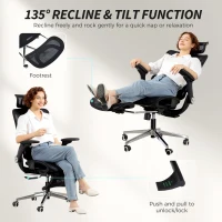 HOMCOM Ergonomischer Bürostuhl mit 4D-Armlehnen, verstellbarer Kopfstütze und Sitztiefe, Netz, Schwarz(m-4)