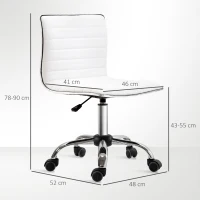 HOMCOM Mid-Back Swivel Office Chair, Adjustable Armless Desk Chair in PU Leather and Chrome Base, White(m-3)