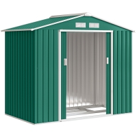 Outsunny 7ft x 4ft Lockable Garden Shed Large Patio Roofed Tool Metal Storage Building Foundation Sheds Box Outdoor Furniture, Green