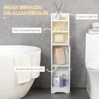 kleankin Portarrollos de Papel Higiénico con Armario para Baño con Estante Interior Ajustable 23x18x100 cm Blanco(m-4)