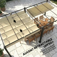Outsunny Pergola de Jardin Tonnelle de Terrasse Toit Rétractable Structure Métallique Ultra-Stable UV50+ 570x295x221cm Beige(m-5)